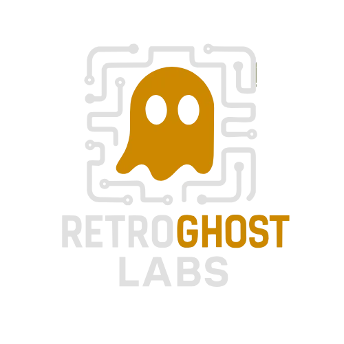 The RetroGhost Labs logo: an orange ghost on a circuit-board pattern